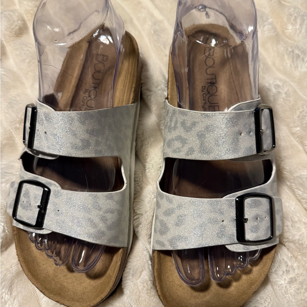 Corkys Silver Leopard Sandals